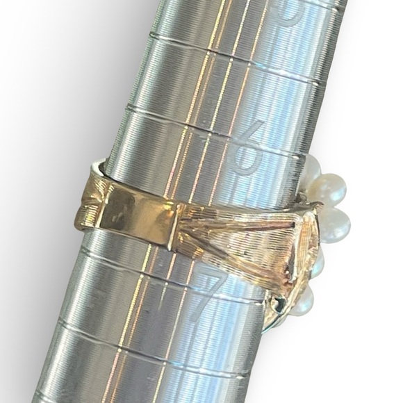 Mid-Century 14 K Solid Gold Seed Pearl Diamond Laurel Wreath Ring Size 6.5 - Picture 12 of 12